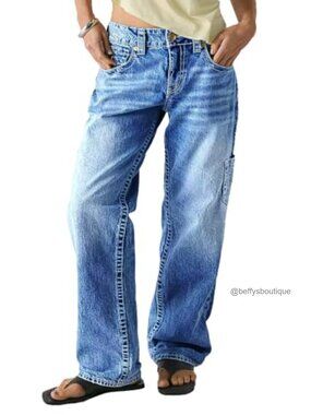 Mid Rise Straight Leg Jeans Stretch Cotton Blend Casual Boyfriend Fit Womens